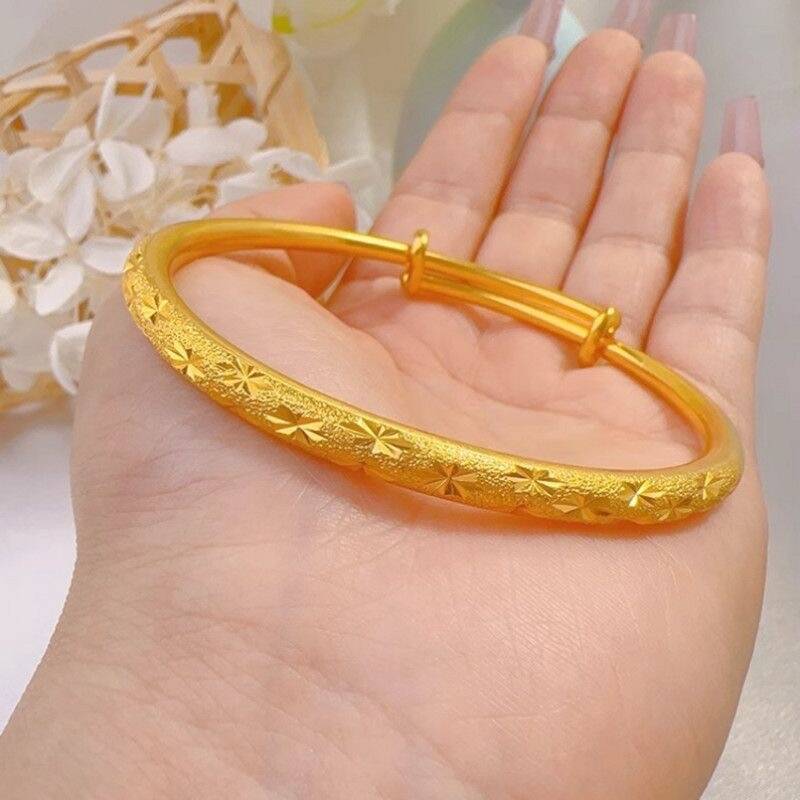 铜合金手镯 金版满天星推拉手镯 送妈妈礼物金色不掉色可调节镯子