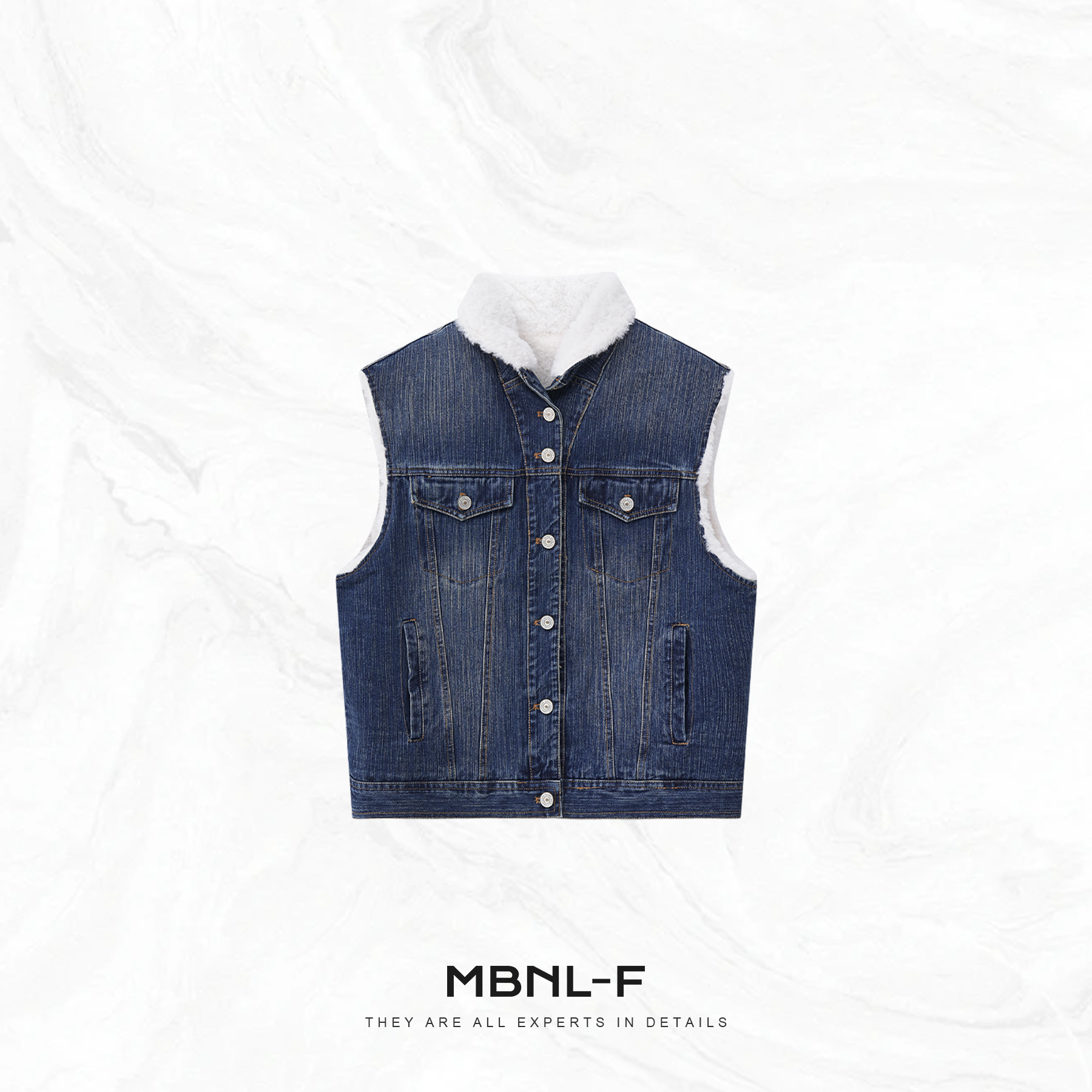 MBNL-F “楚楚私服牛仔” 重工水洗复古感马甲外套 秦磊XM-XMJ3686