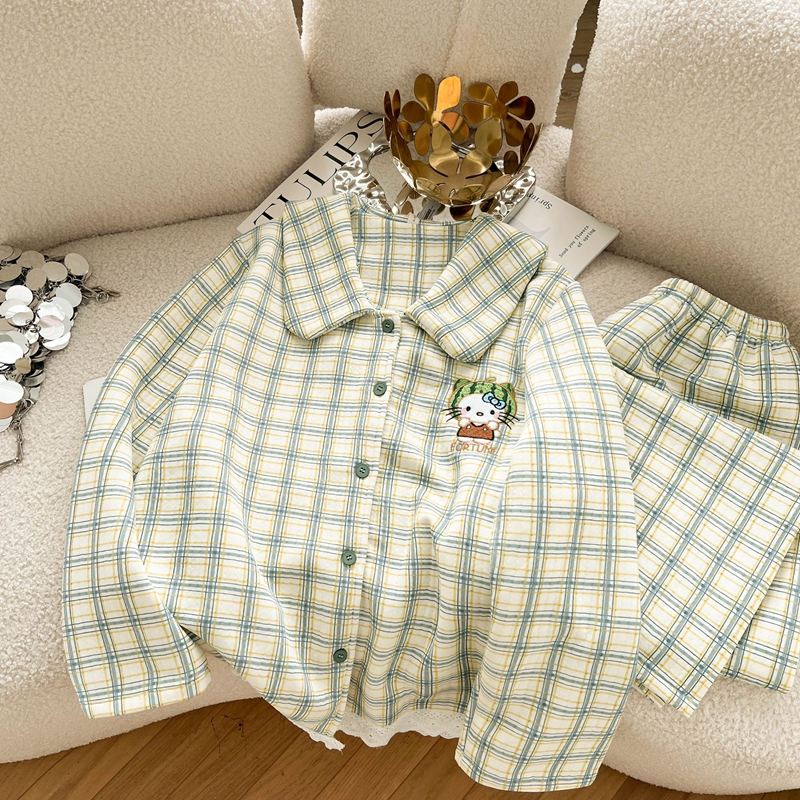 冬季凯蒂|大码宽松睡衣胖mm秋冬加厚家居服秋天230斤夹层套装