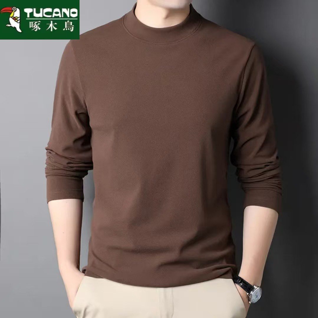 啄木鸟德绒秋冬季加厚德绒打底衫男士长袖修身上衣保暖内搭秋衣