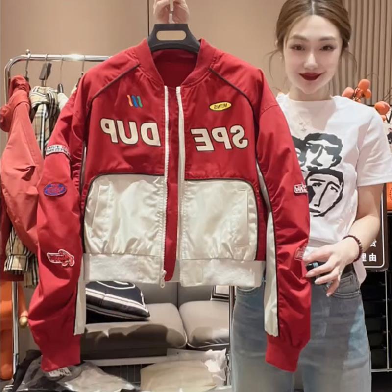 欧货春秋季美式机车夹克女短外套显瘦刺绣高端字母棒球服冲锋衣