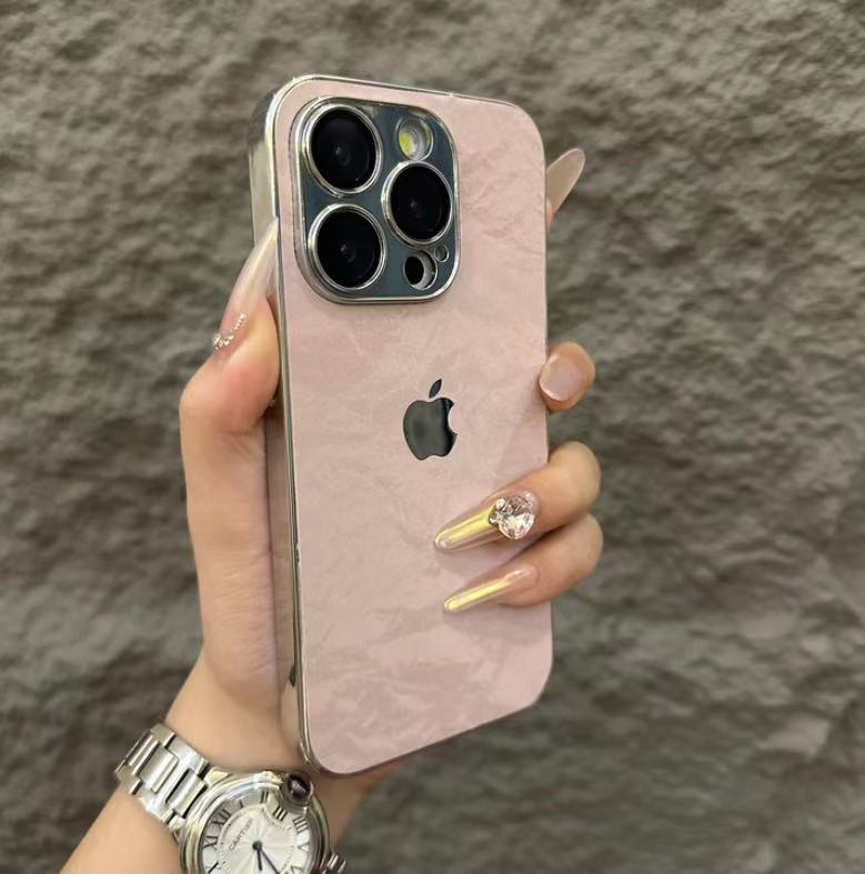 绒布款电镀边适用苹果16promax手机壳高级感iPhone15带镜膜13硬