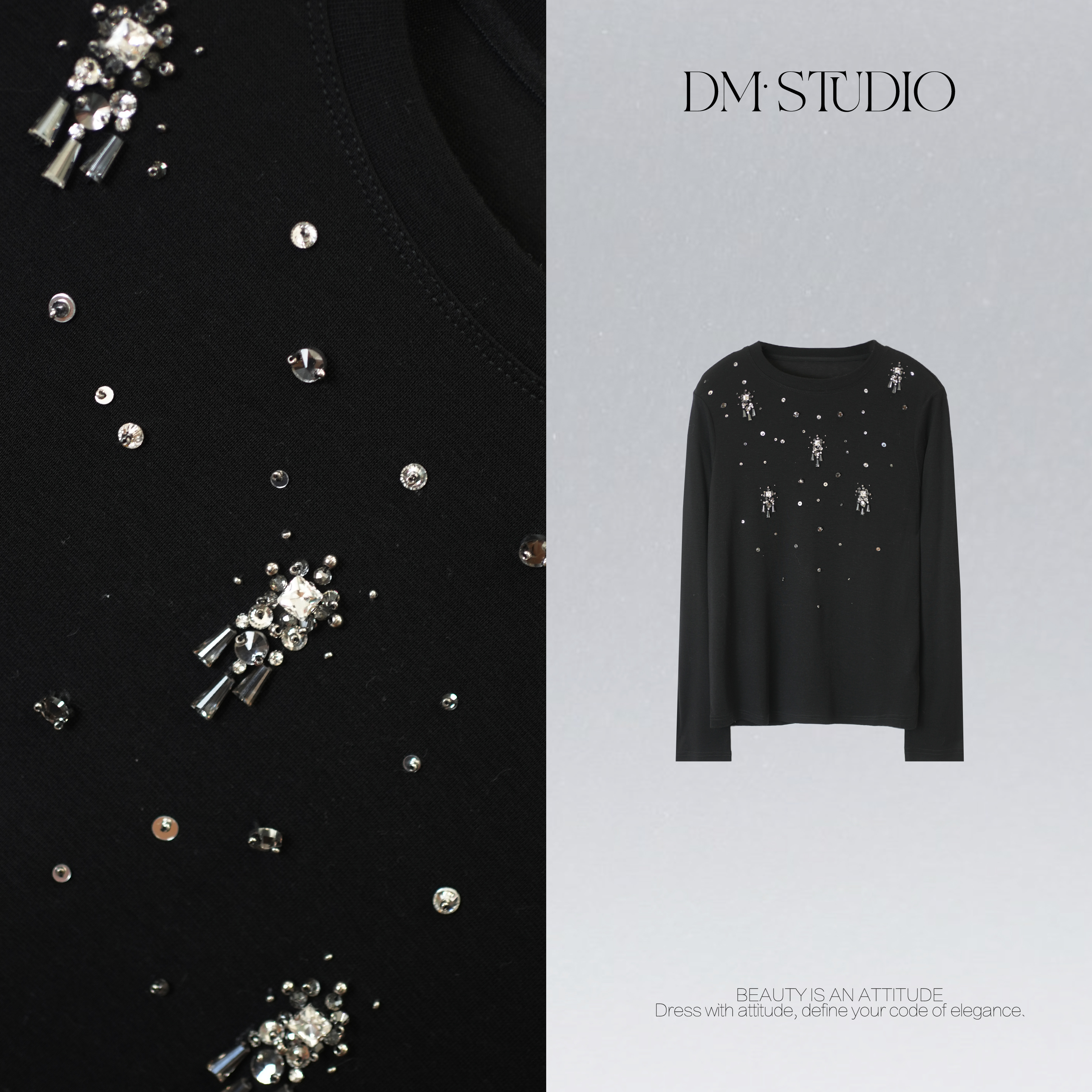 DEDM•STUDIO/小众高级感重工钉钻圆领显瘦打底衫上衣2511TX/6511