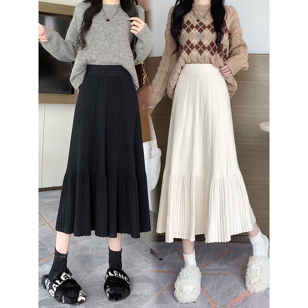 蛋糕针织裙女半身裙小个子秋冬2025新款高腰休闲大摆加厚a字冬裙
