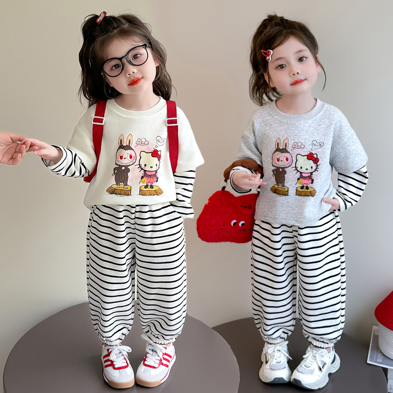 女童套装洋气卡通儿童休闲卫衣两件套小女孩宝宝春秋装2025新款潮