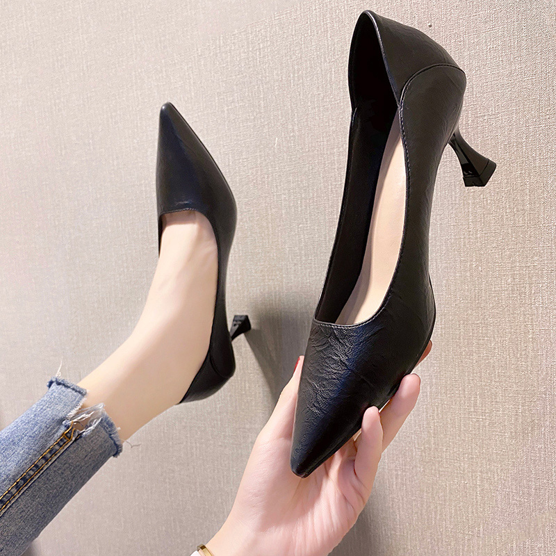 单鞋女2025夏季新款软透气职业高跟鞋时尚尖头细跟两穿浅口高跟鞋