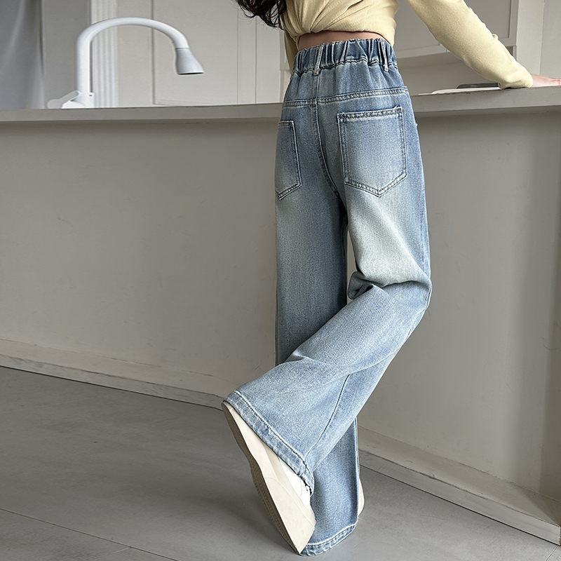 儿童秋装2025年新款大女童装弯刀裤子春秋款水洗牛仔裤秋季直筒裤