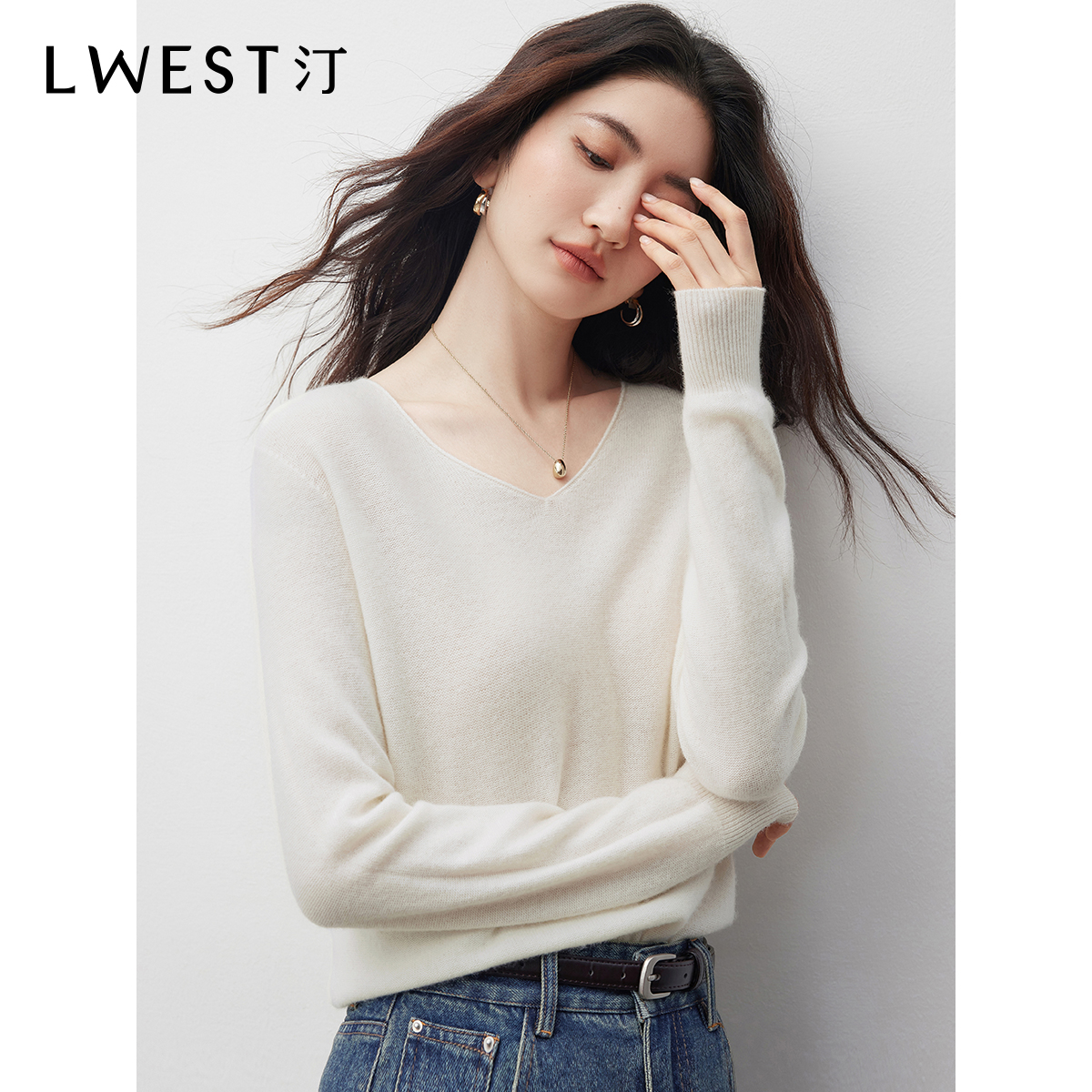 T朗文斯汀无缝一体毛衣女2025冬季新款优雅气质显瘦V领针织打底衫