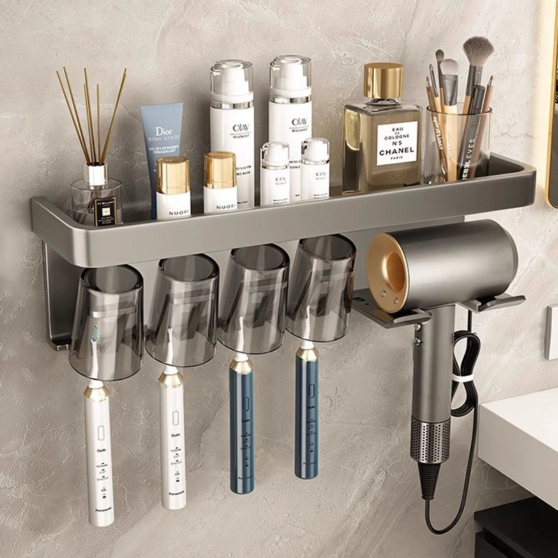 九牧王牙刷架置物架免打孔壁挂式牙杯牙膏吹风机一体卫生间收纳架