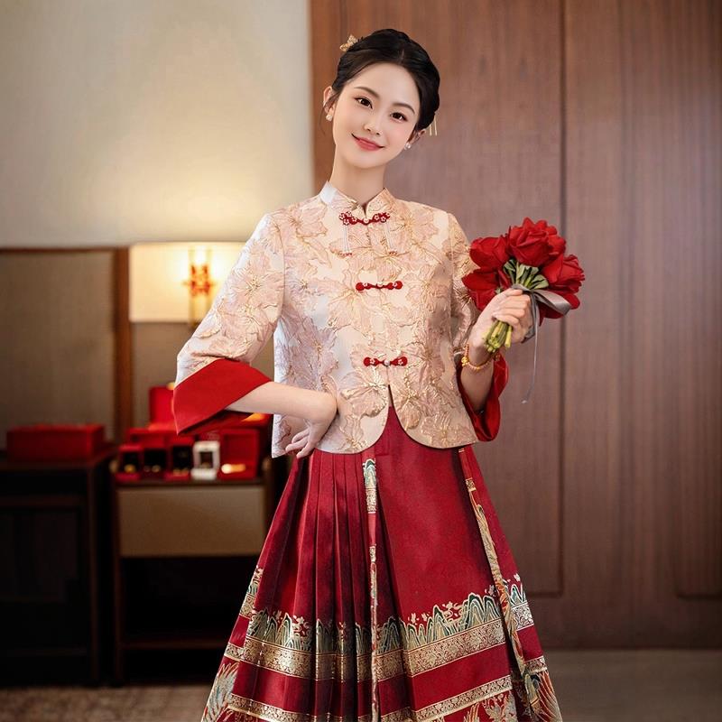 Sibiqi新中式上衣女马面裙婚服2025春夏汉服套装敬酒服红色订婚礼