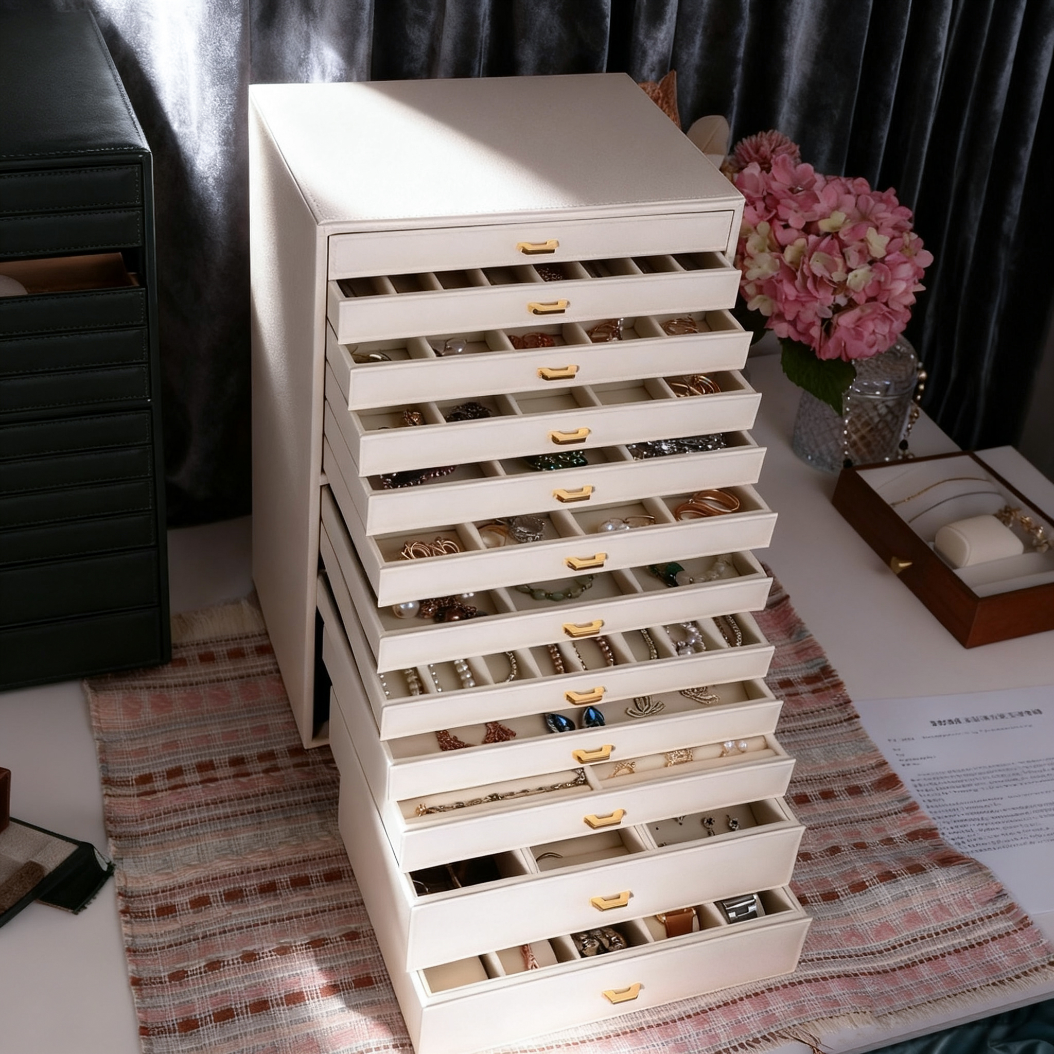 首饰盒/箱 12层高档精致抽屉式首饰盒珠宝饰品大容量收纳盒新款