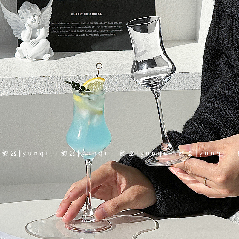 韵器ins透明玻璃高脚杯创意小巧圆肚鸡尾酒香槟特调杯酒吧ktv酒杯