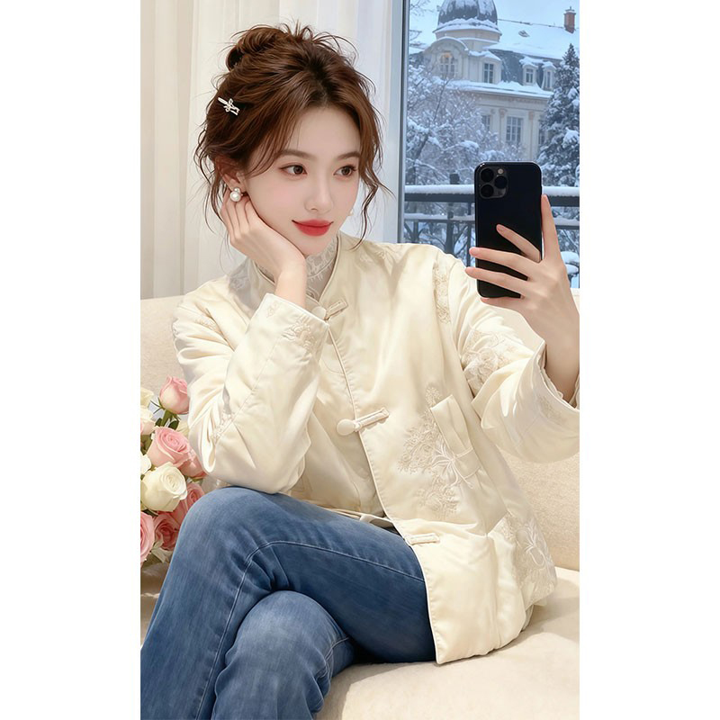 爆款中式温柔轻奢小个子宽松棉服女2025冬季显瘦简约百搭通勤穿搭