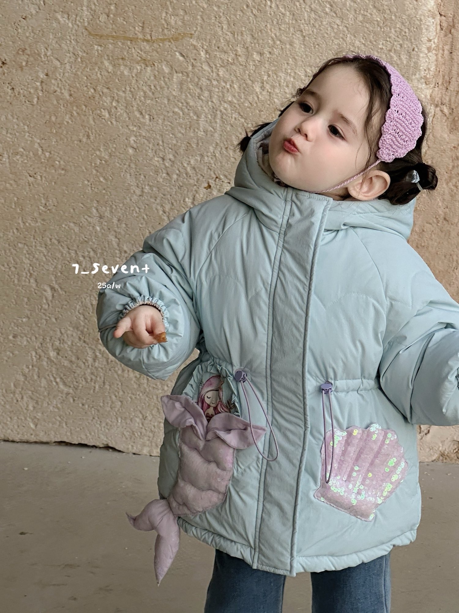清版价7seven正品现货！爆款亮片美人鱼双面穿羽绒服儿童！