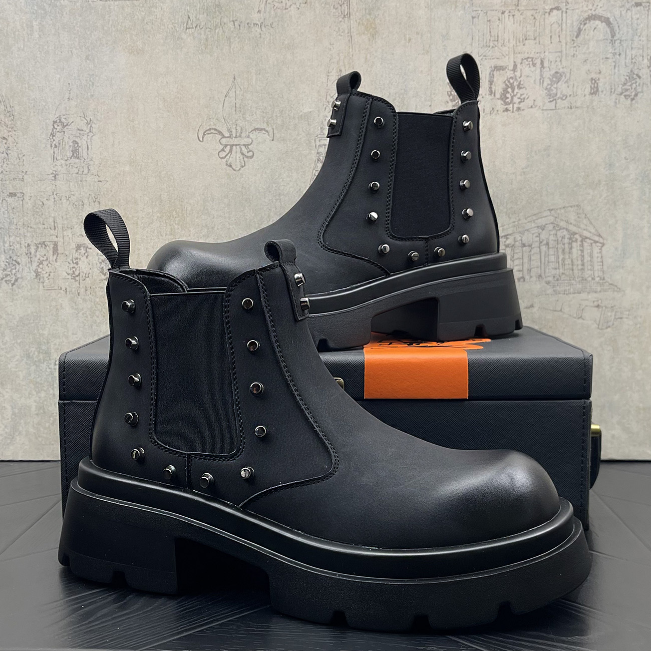 2025秋季新款增高英伦青春潮流中帮铆钉马丁靴时尚潮流男鞋朋克风