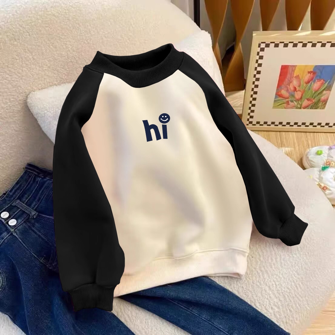 女童加绒加厚卫衣外套秋冬装新款流光风中大儿童男女孩保暖上衣服