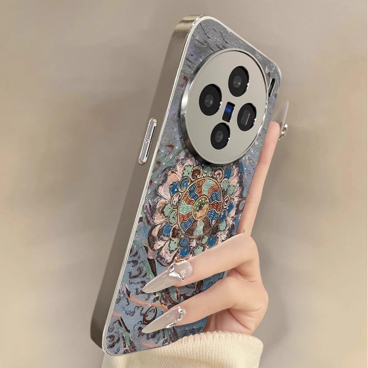 敦煌莲花适用vivox200pro手机壳电镀小羊皮男女款ins风奢华高级感