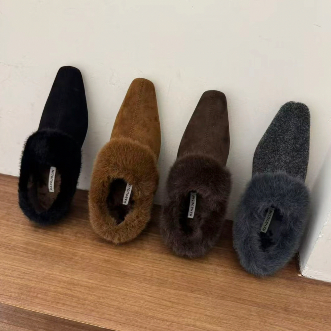 ck77-22法式内增高玛丽珍鞋女秋冬加绒保暖复古绒面尖头气质单鞋