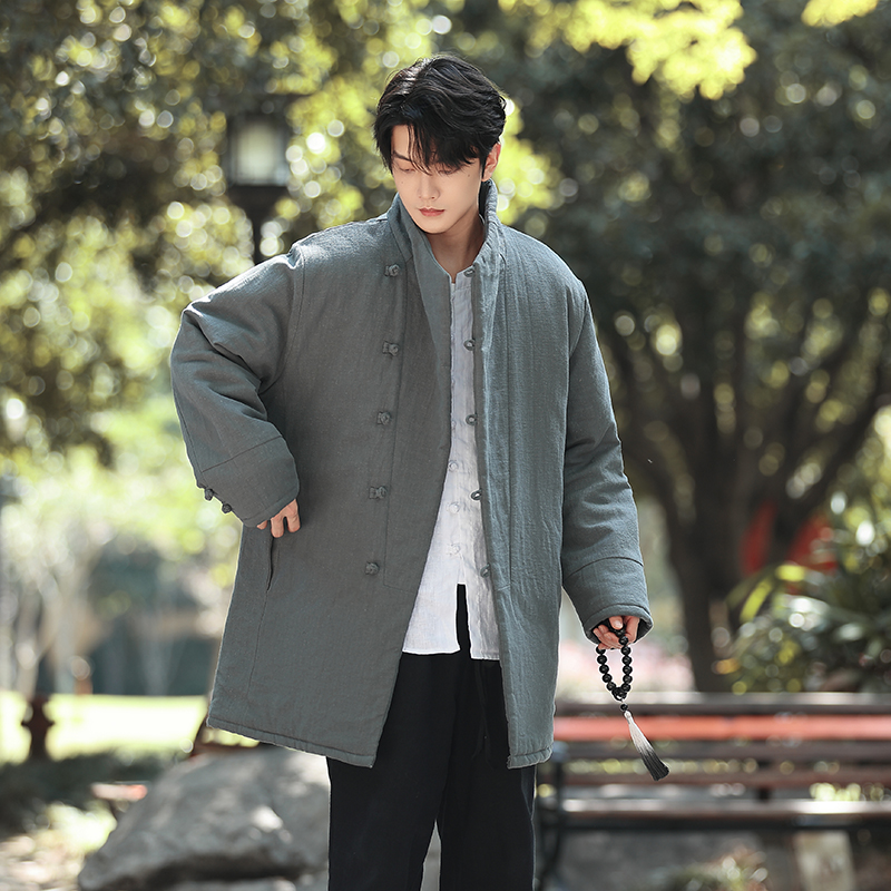 新款棉麻男士复古保暖夹克外套中国风潮流大码百搭宽松休闲棉服潮