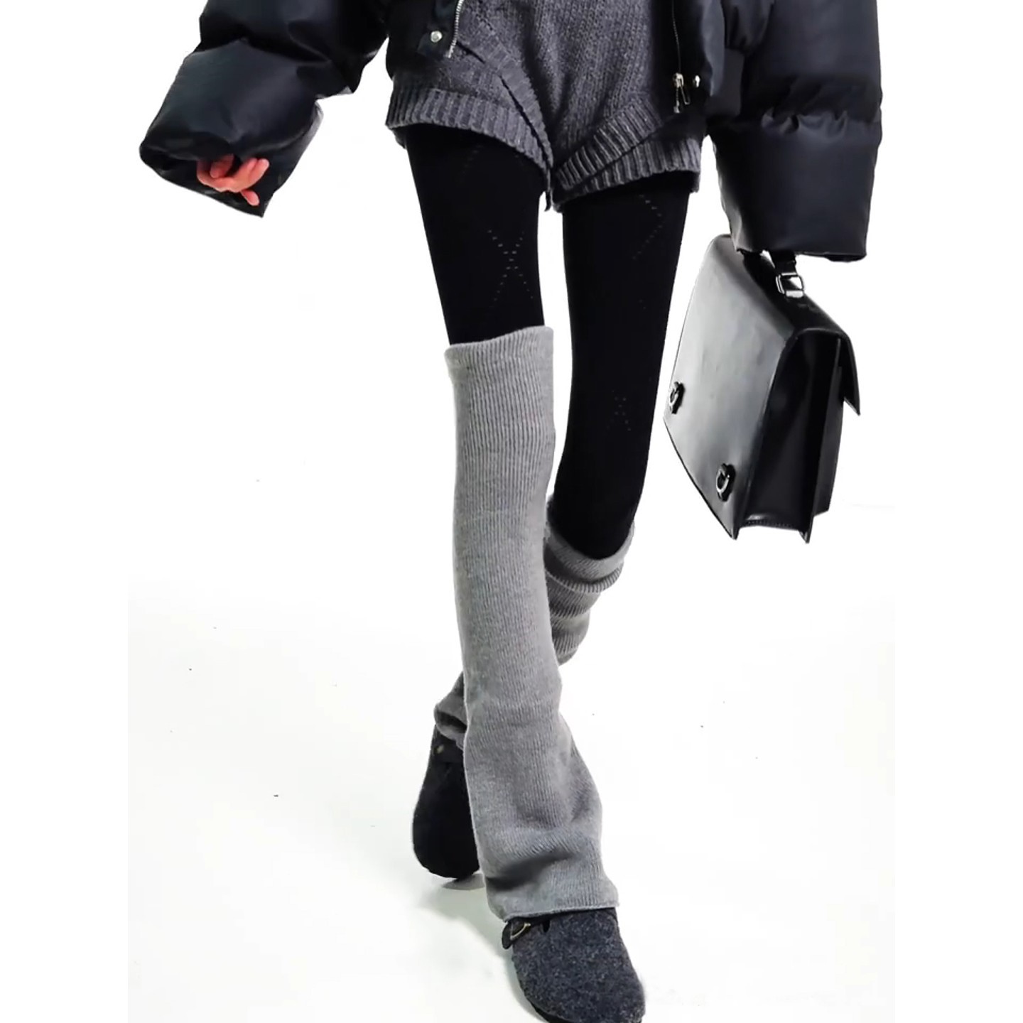 秋冬微喇高筒袜套针织氛围感长筒袜显瘦百搭腿套y2k纯色过膝袜子