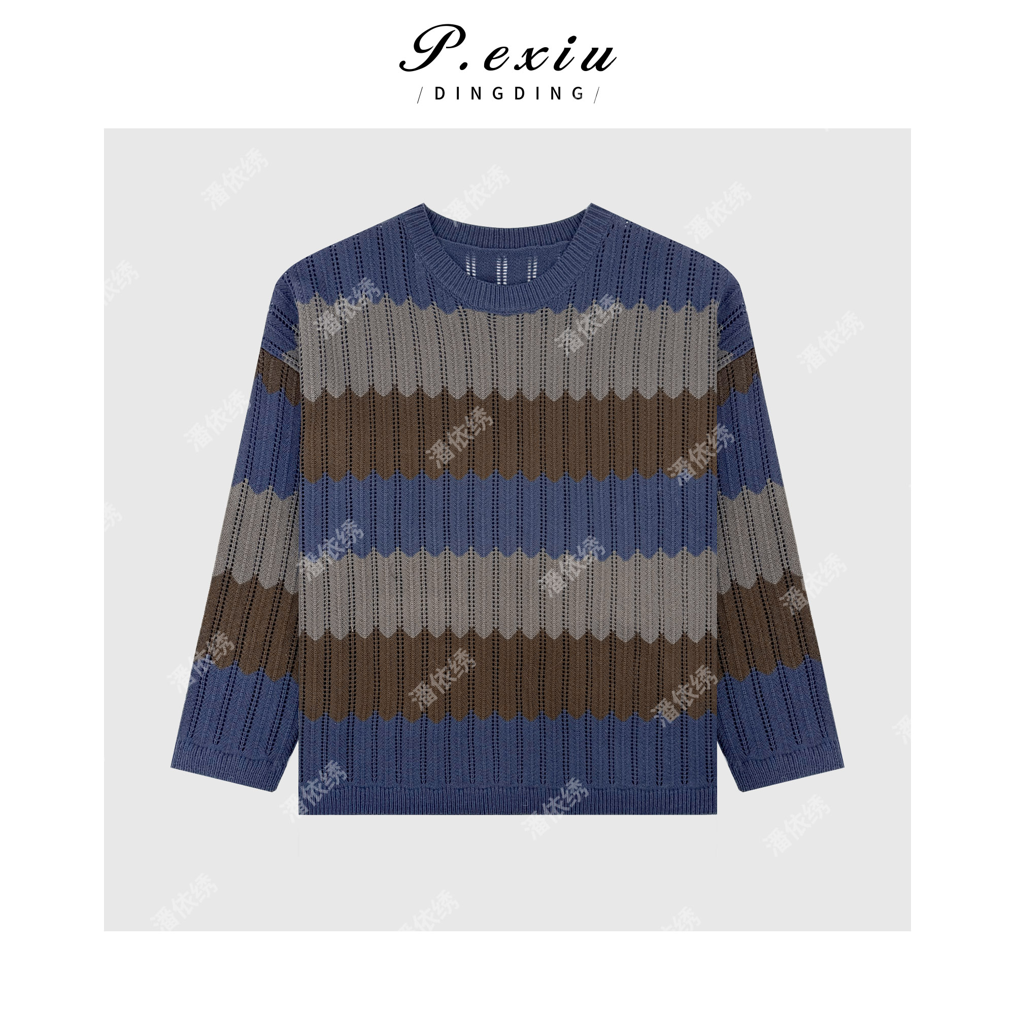 小众设计慵懒风镂空撞色条纹针织上衣 ZZ1062