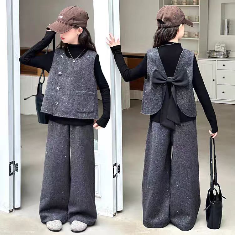 女童套装春秋款2025新款洋气儿童秋季衣服大童秋装马甲休闲三件套