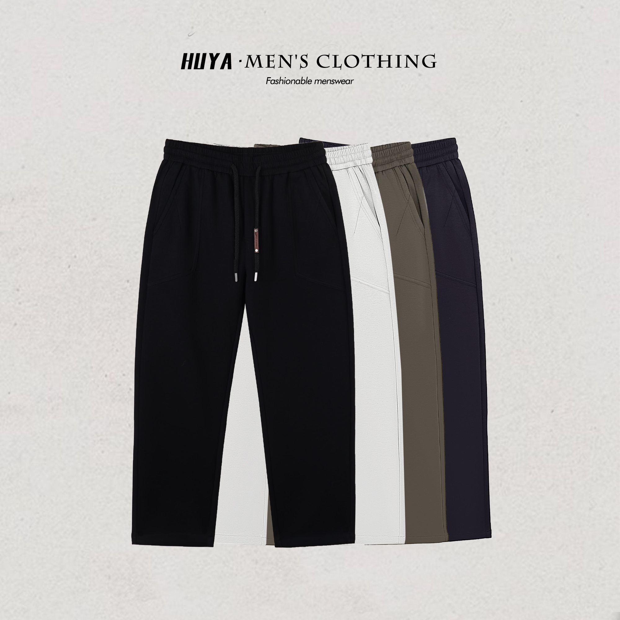 虎牙兄弟男士休闲裤冬季户外运动休闲松紧腰弹力百搭直筒裤L2583