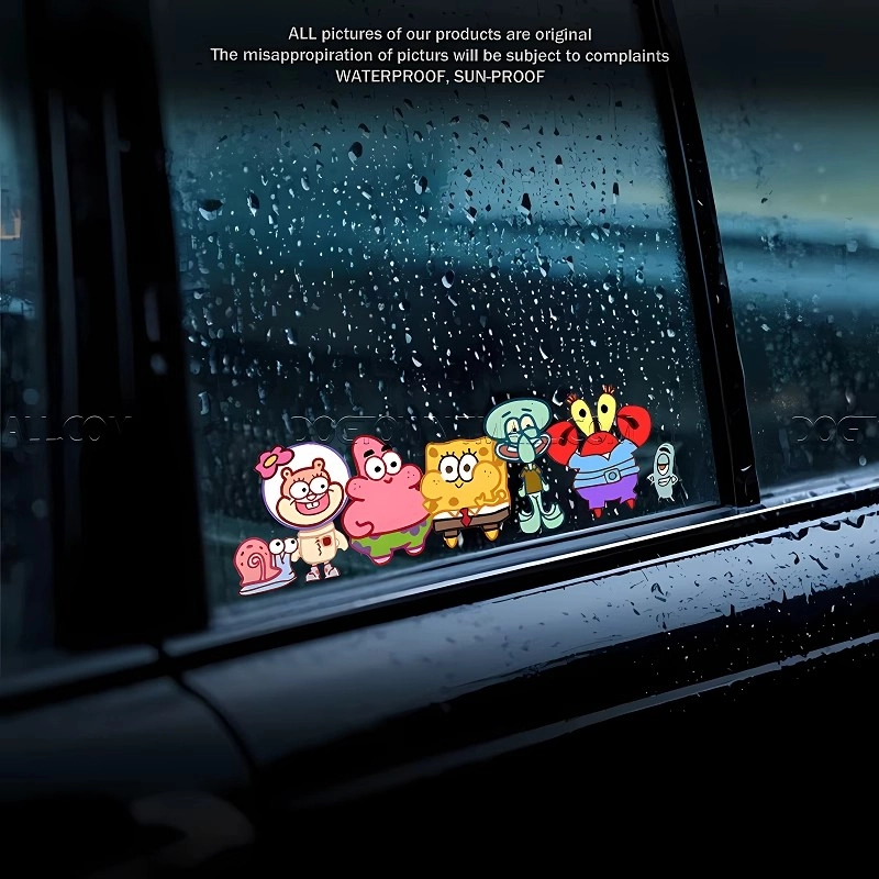 海绵宝宝一家车贴电动车摩托汽车贴纸车窗车身划痕遮挡遮盖装饰贴