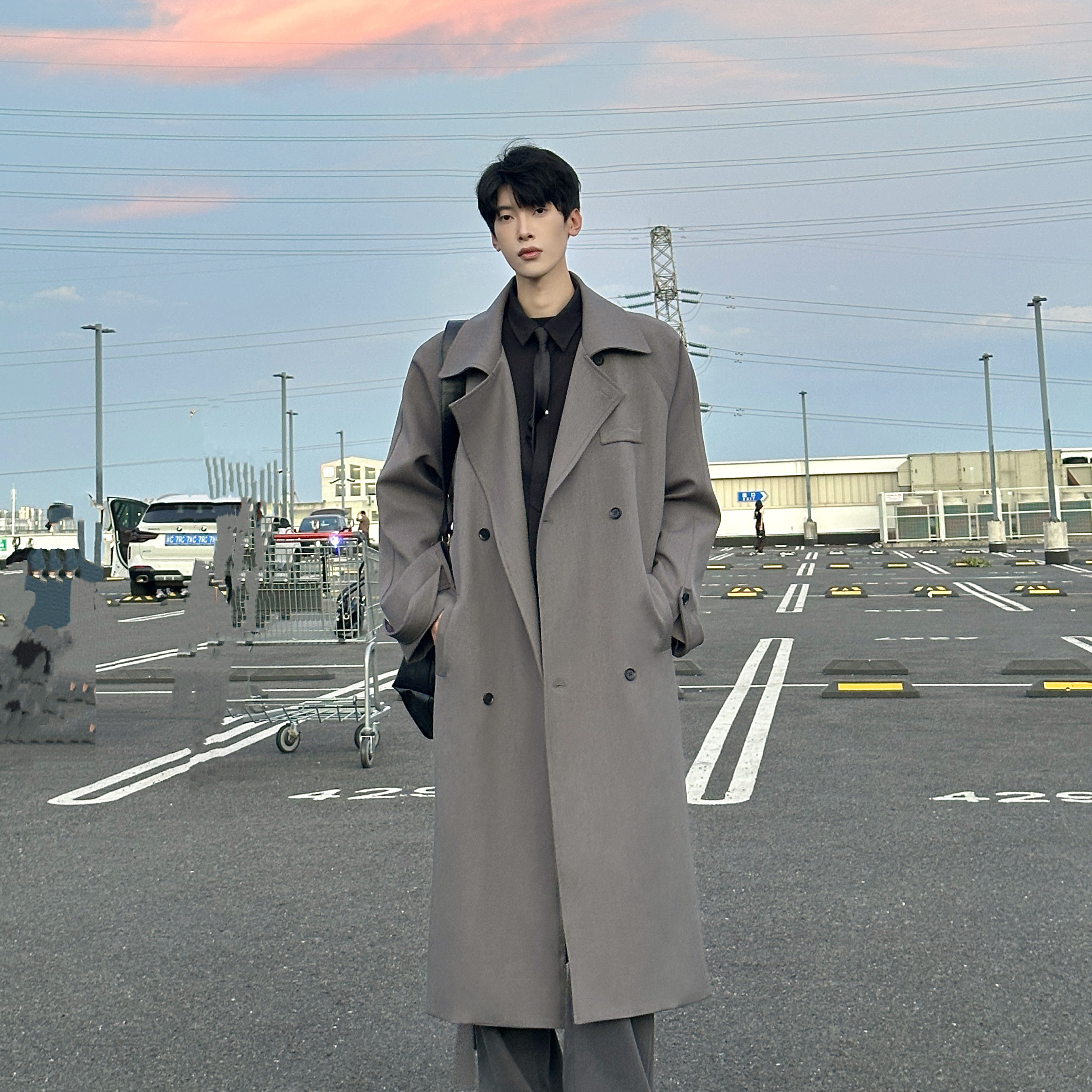 【韩韩APNDIP】纯色高级感过膝中长款秋季风衣克苏鲁文职情侣外套