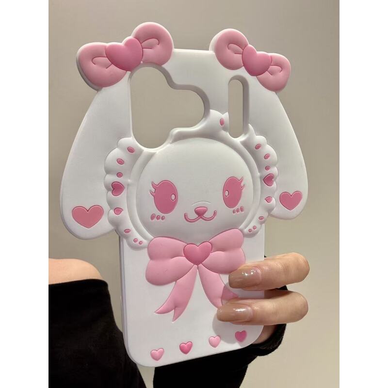 萌系可爱硅胶长耳蝴蝶结兔熊适用于iphone17promax苹果16手机壳15