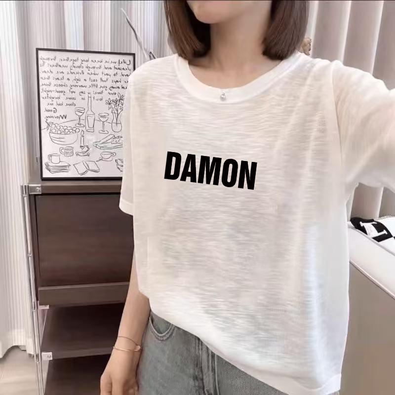 正肩新款雪花棉短袖t恤女士夏季小众通勤宽松显瘦胖mm大码上衣