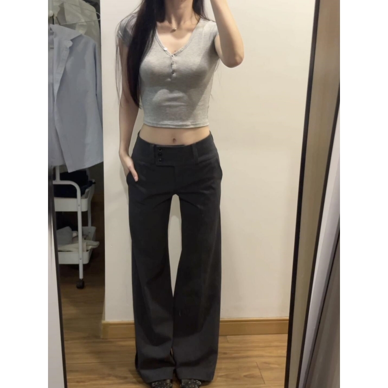 180高个子175加长美式黑色低腰微喇裤女修身显瘦休闲喇叭裤西装裤