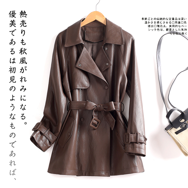 【百城万象】真皮皮衣女中长款秋新款大码气质皮夹克韩版显瘦外套