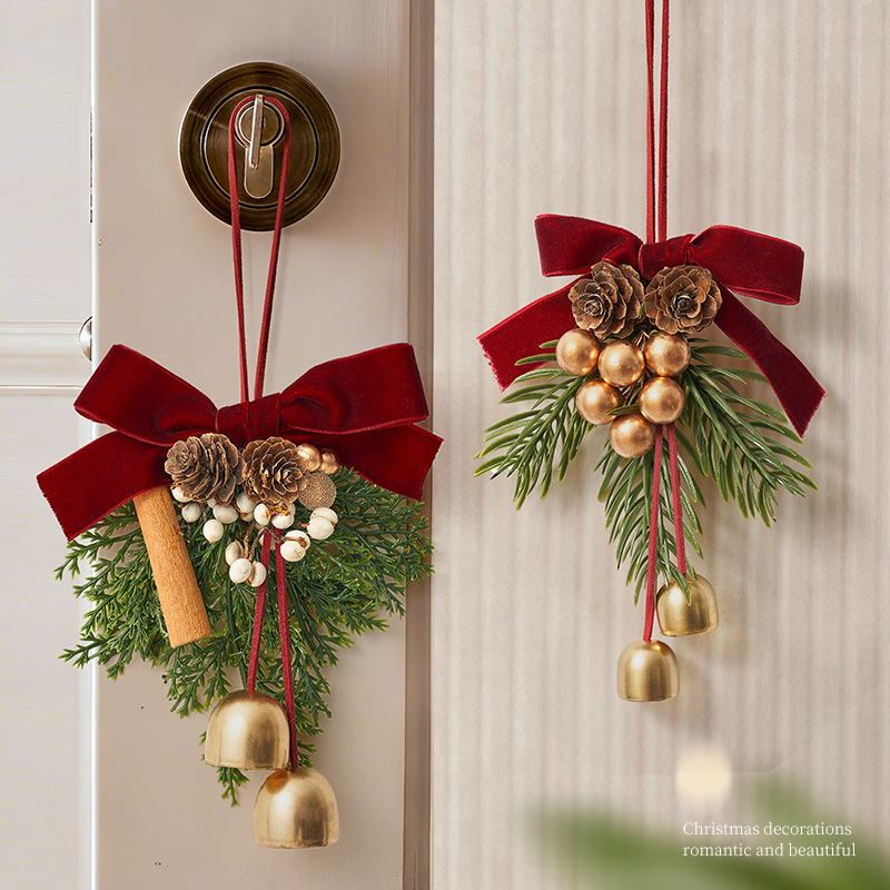 圣诞节蝴蝶结花环门挂装饰品门饰景布置挂饰小铃铛挂件吊饰道具