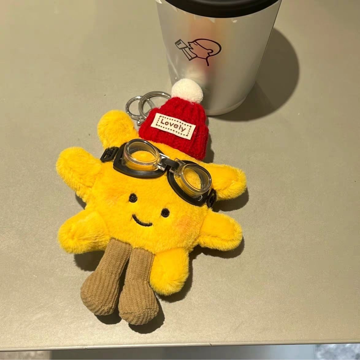 温暖的小太阳挂件戴帽子泳镜治愈太阳公仔钥匙扣可爱精致小玩偶gx