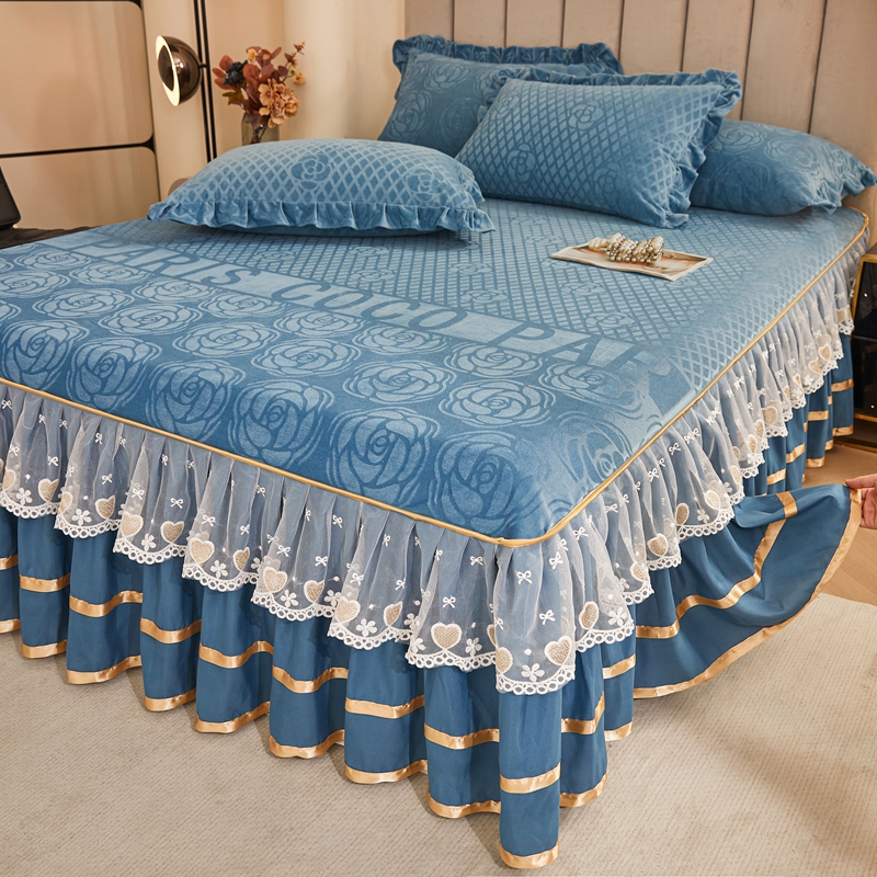 加厚牛奶绒床裙2025新款冬季珊瑚绒床罩单件防滑法兰绒床单带裙边
