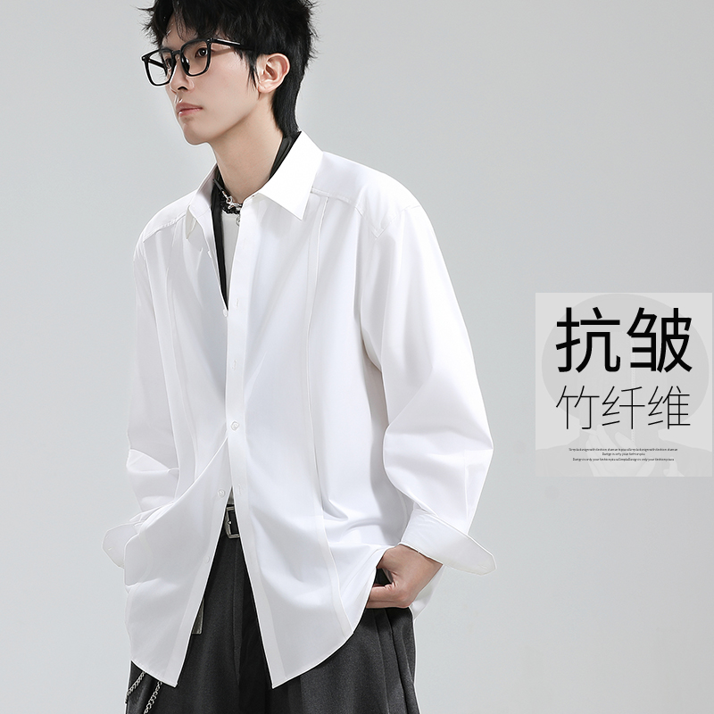 竹纤维长袖衬衫男2025年秋季新款抗皱高级感免烫衬衣宽松大码上衣