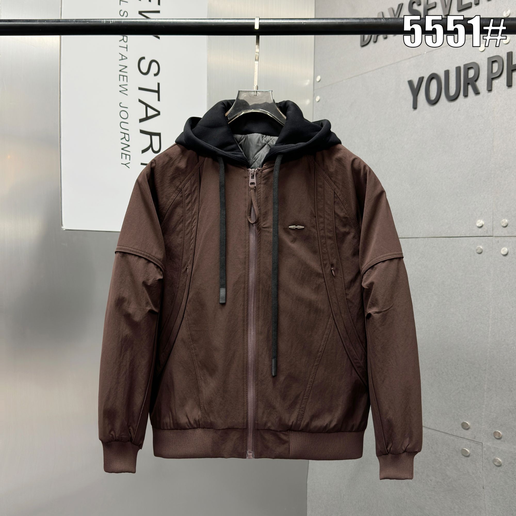 冬季连帽拼接假两件2025男女棉服时尚潮流痞帅宽松加厚外套5551