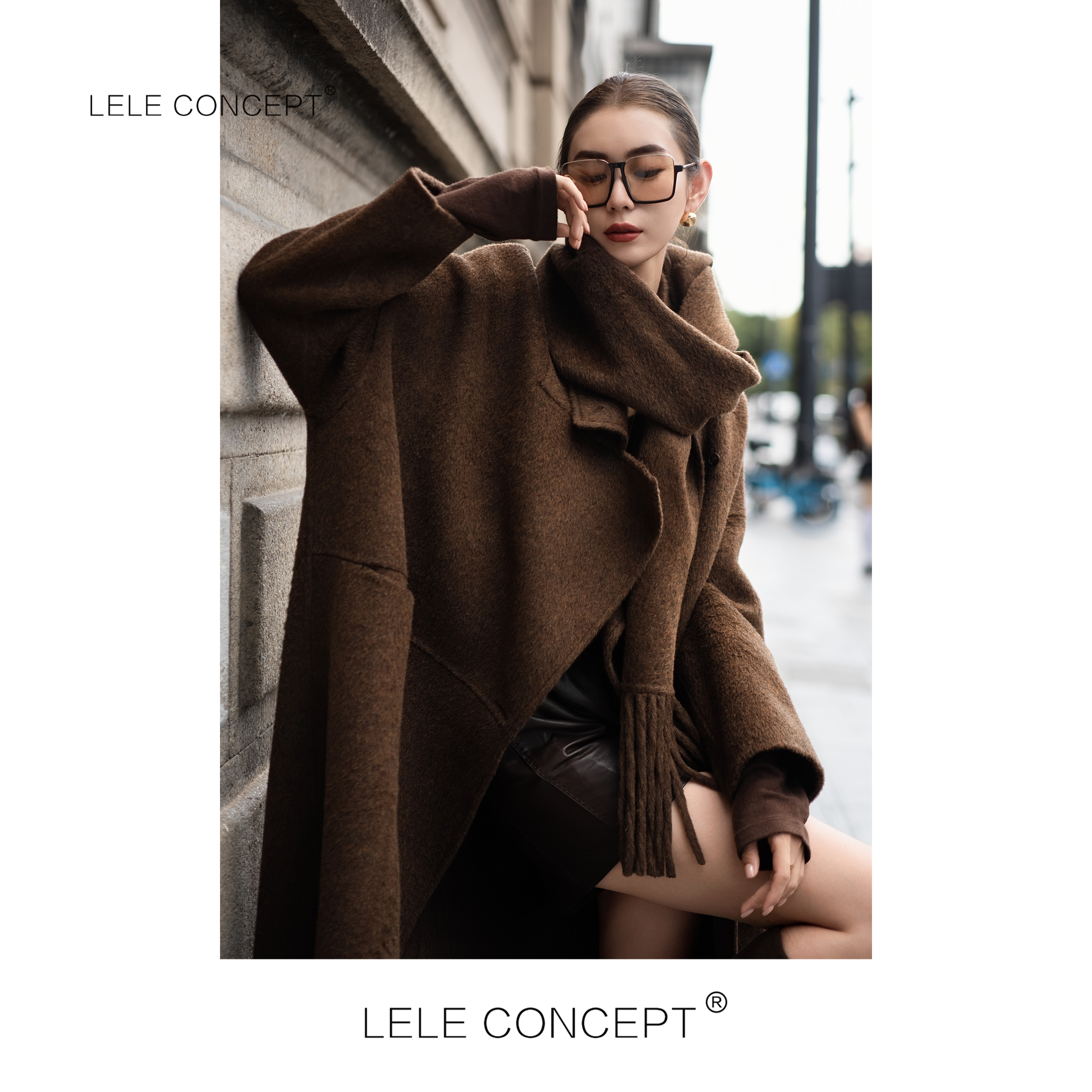 LELE CONCEPT丨「丽」【琥珀流光】都市流苏围巾多色大衣FD25D0176W