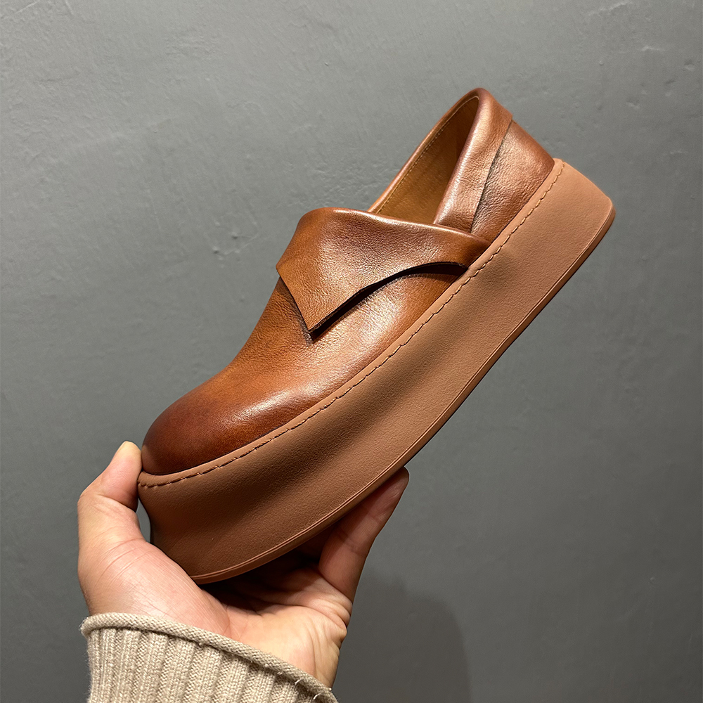 欧美复古豆豆鞋夏季2025新款厚底真皮乐福鞋男黑色透气休闲皮鞋