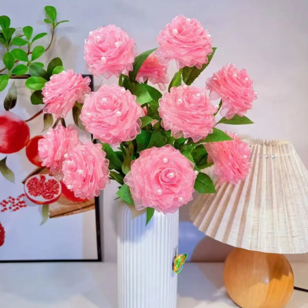 送花瓶【一次买2单送剪刀】四厘米珍珠玫瑰花材料包手工DIY制作材料