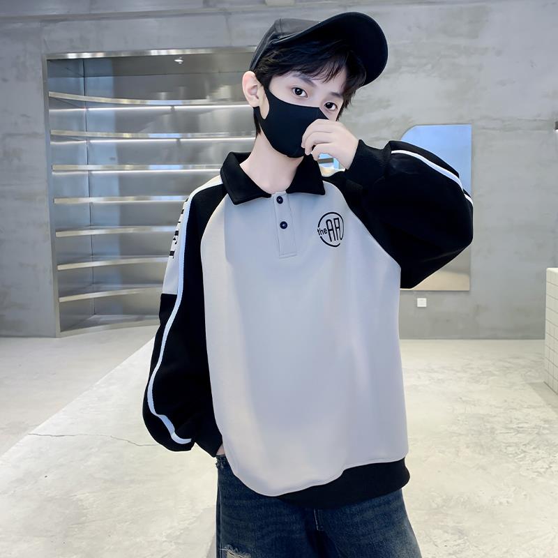 FAVMARTHA男童加绒卫衣秋冬款2025新款中大童POLO衫加厚儿童打底