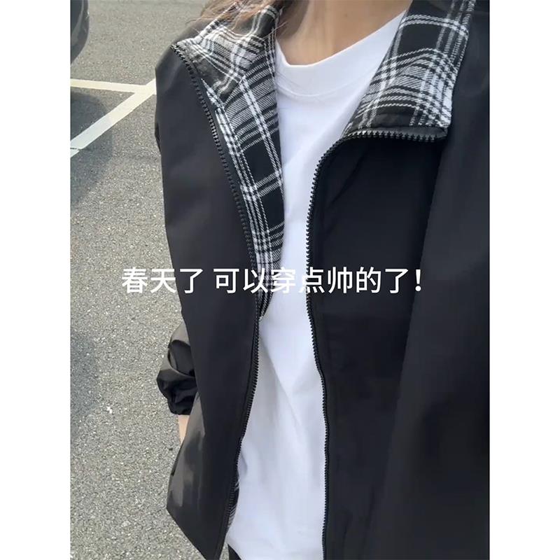 fitcheck格纹拼接飞行夹克男款春季穿搭棒球服外套美式复古中学生