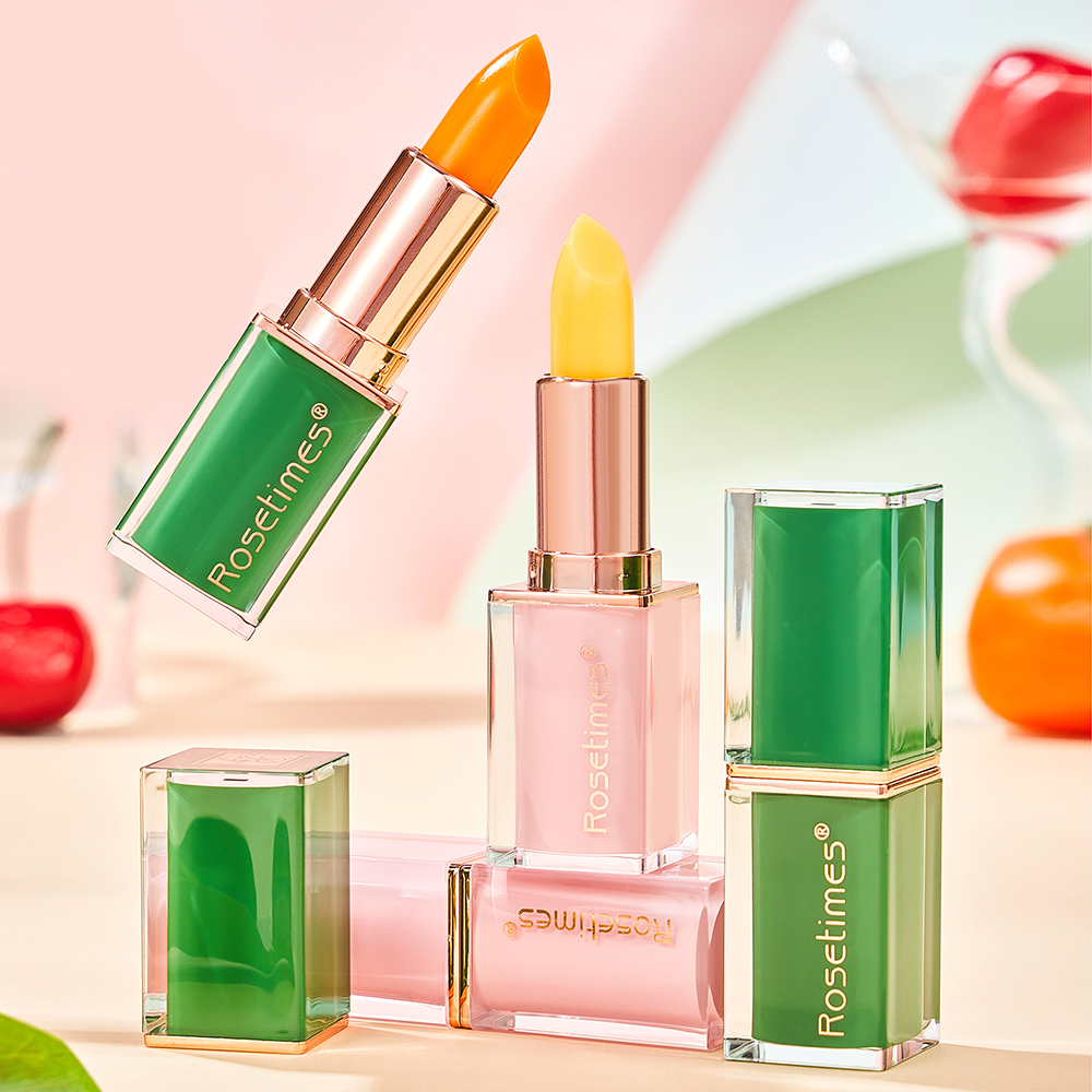 Rosetimes胡萝卜素红樱桃变色润唇膏温感变色口红滋润不沾杯润唇