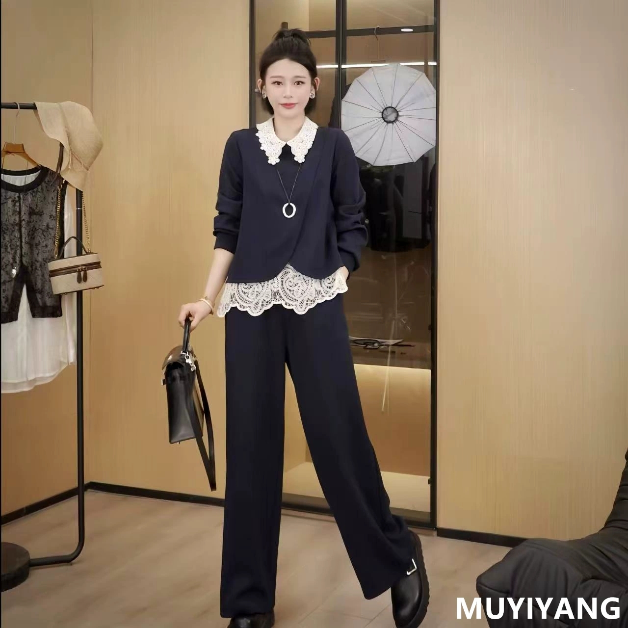 蕾丝拼接卫衣套装女2025秋季小众设计感高定两件套复古休闲时尚女