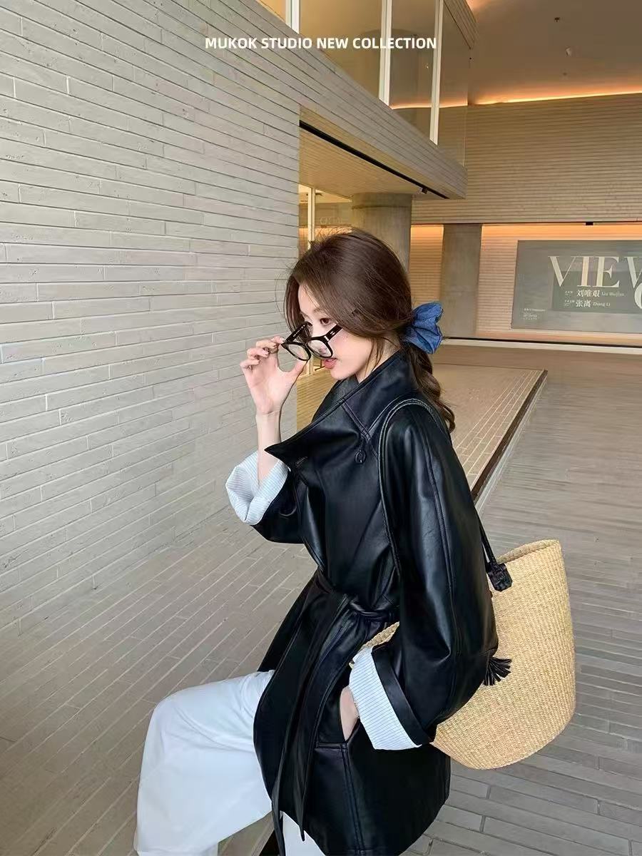 现货冬款长袖水洗皮系带绑带皮衣网红上衣城市机能风6216加绒加厚