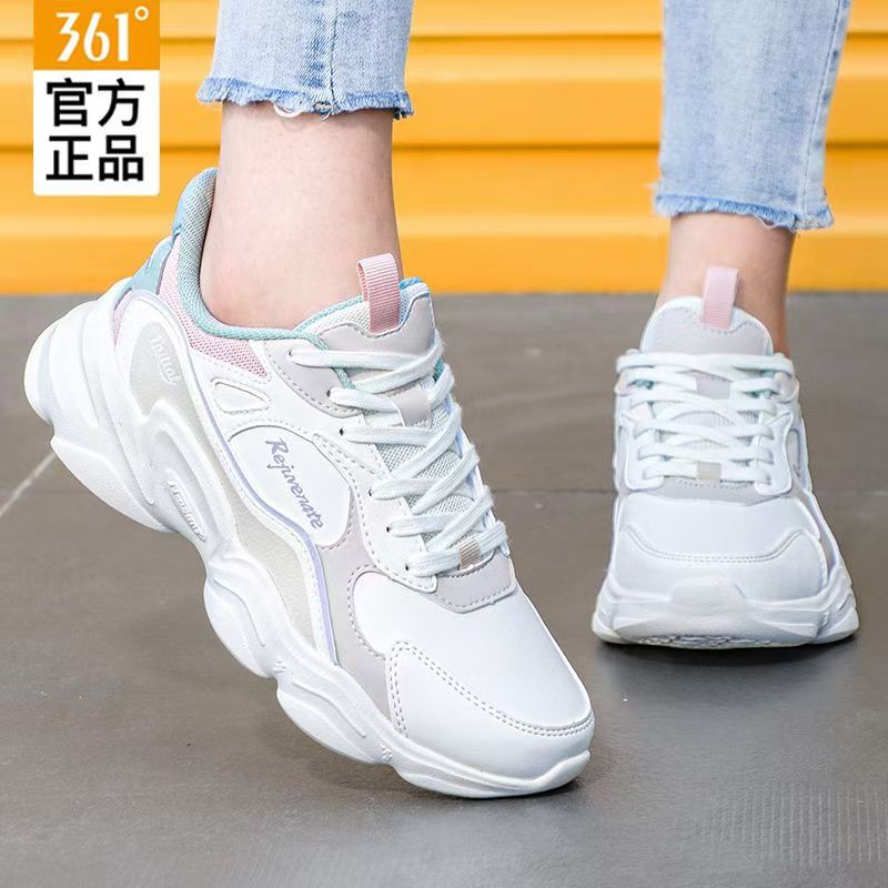 361°女鞋秋季休闲老爹鞋皮面百搭休闲鞋学生透气跑步鞋减震跑步鞋