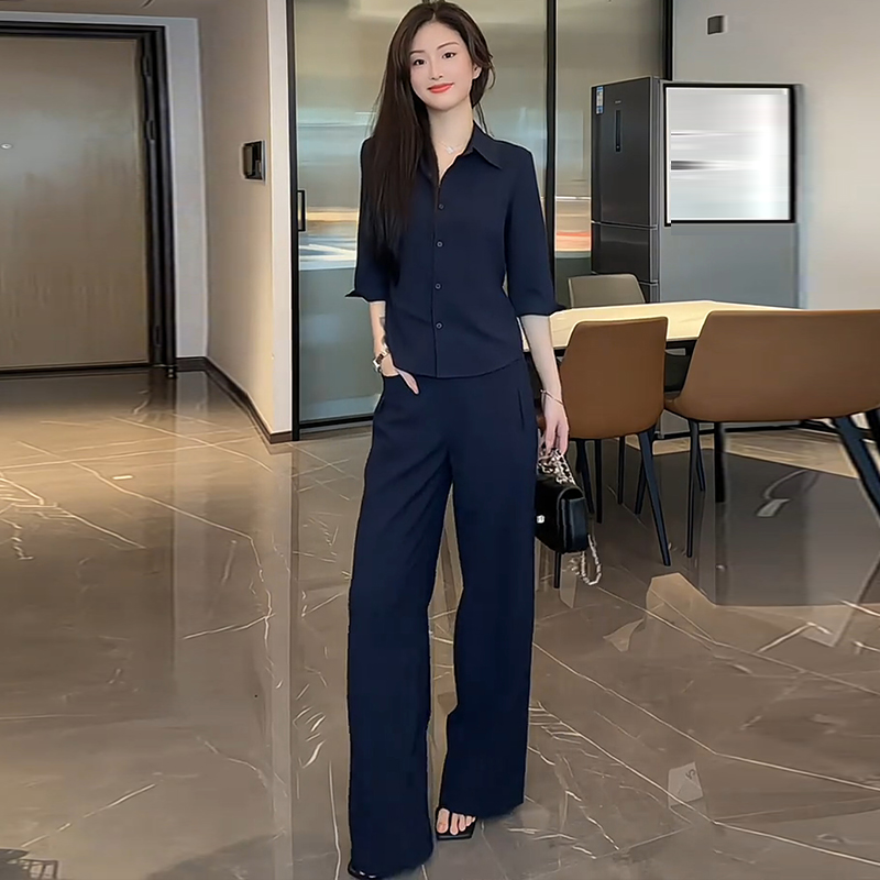 时尚套装女2025秋季新款洋气显瘦长袖衬衫阔腿裤气质休闲两件套潮