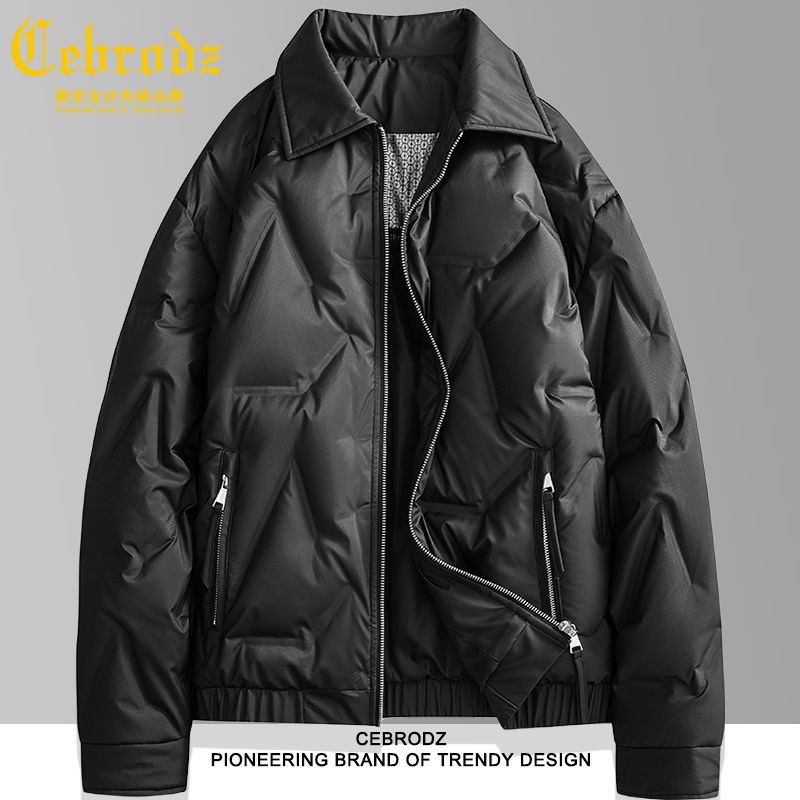 法国Cebrodz冬季男士羽绒服休闲风中年翻领痞帅休闲保暖轻薄外套