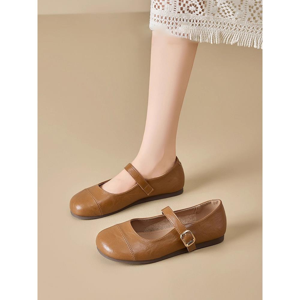 垃夏贝尓浅口玛丽珍鞋单鞋女法式舒适温柔皮带扣复古圆头夏季平底